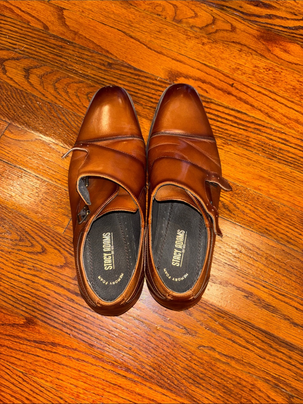 Stacy Adams Men's Cognac Brown Leather Single Monk Strap Oxfords